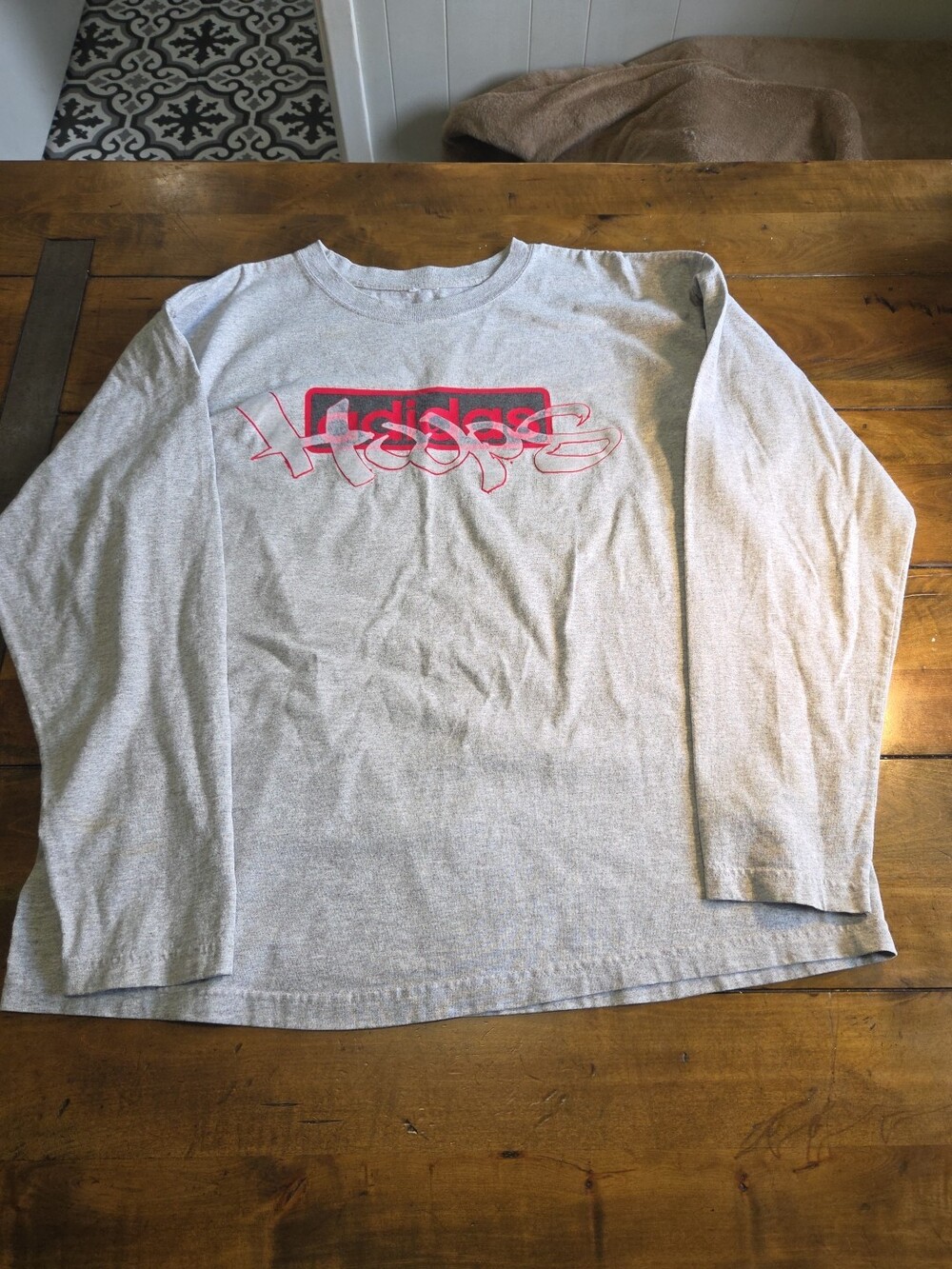 Vintage 90s Adidas Hoops Box Logo Long Sleeve Shirt Mens XL XXL Boxy Gray Red
